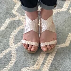 Pilar Abril Cream Heeled Sandals, Size 7 1/2